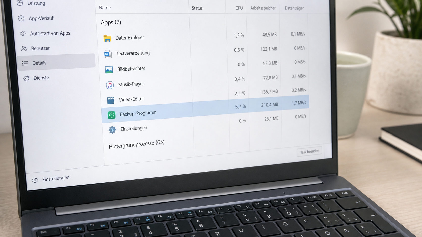 Task-Manager Ansicht zum Prüfen blockierender Programme