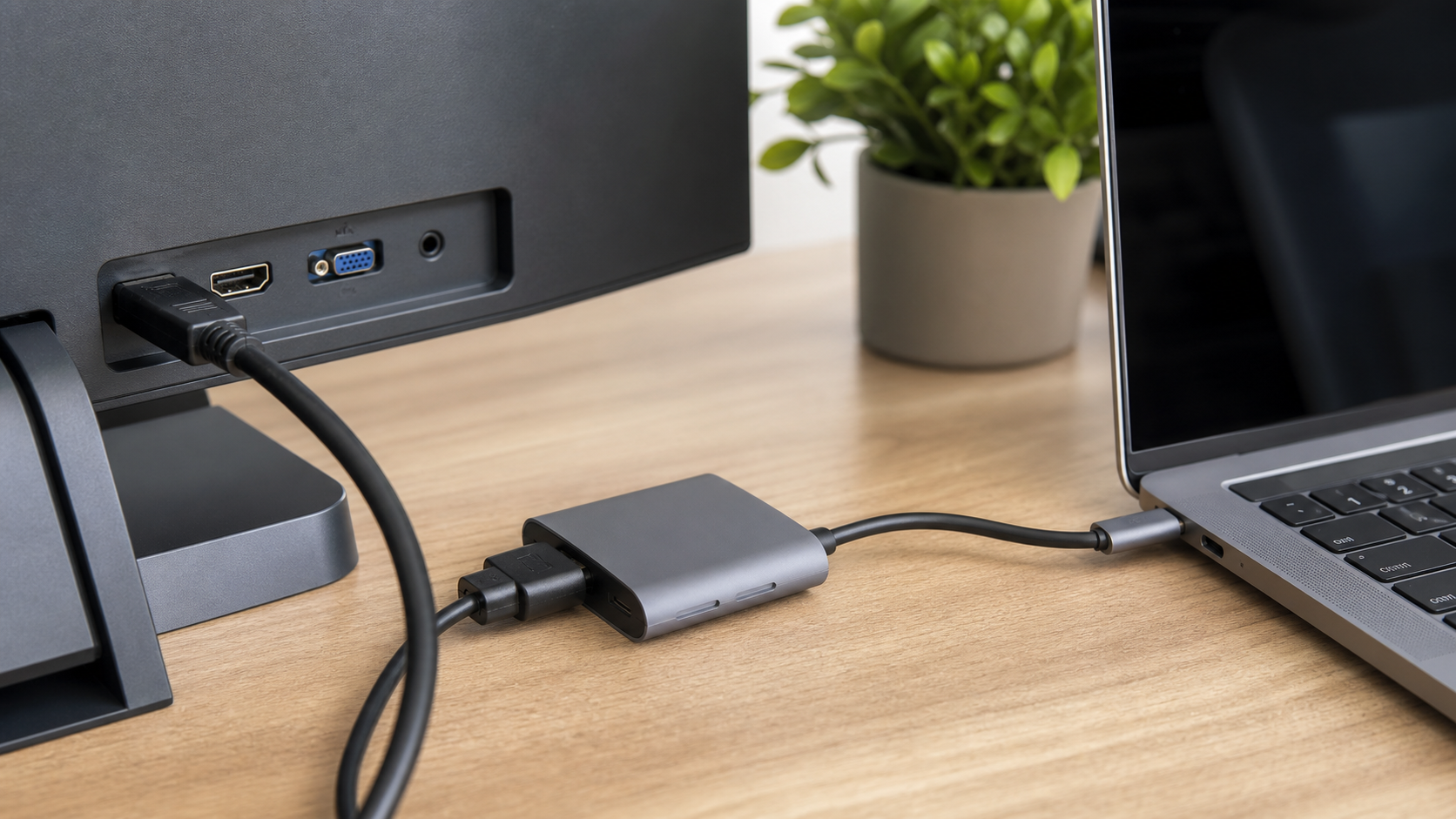 Kabel und Adapter für einen zweiten Monitor am Laptop prüfen