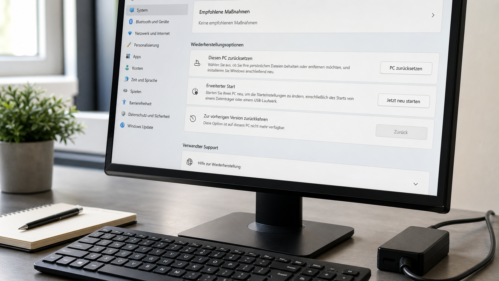 Monitor mit PC-Diagnoseeinstellungen zur Neustart-Fehlersuche