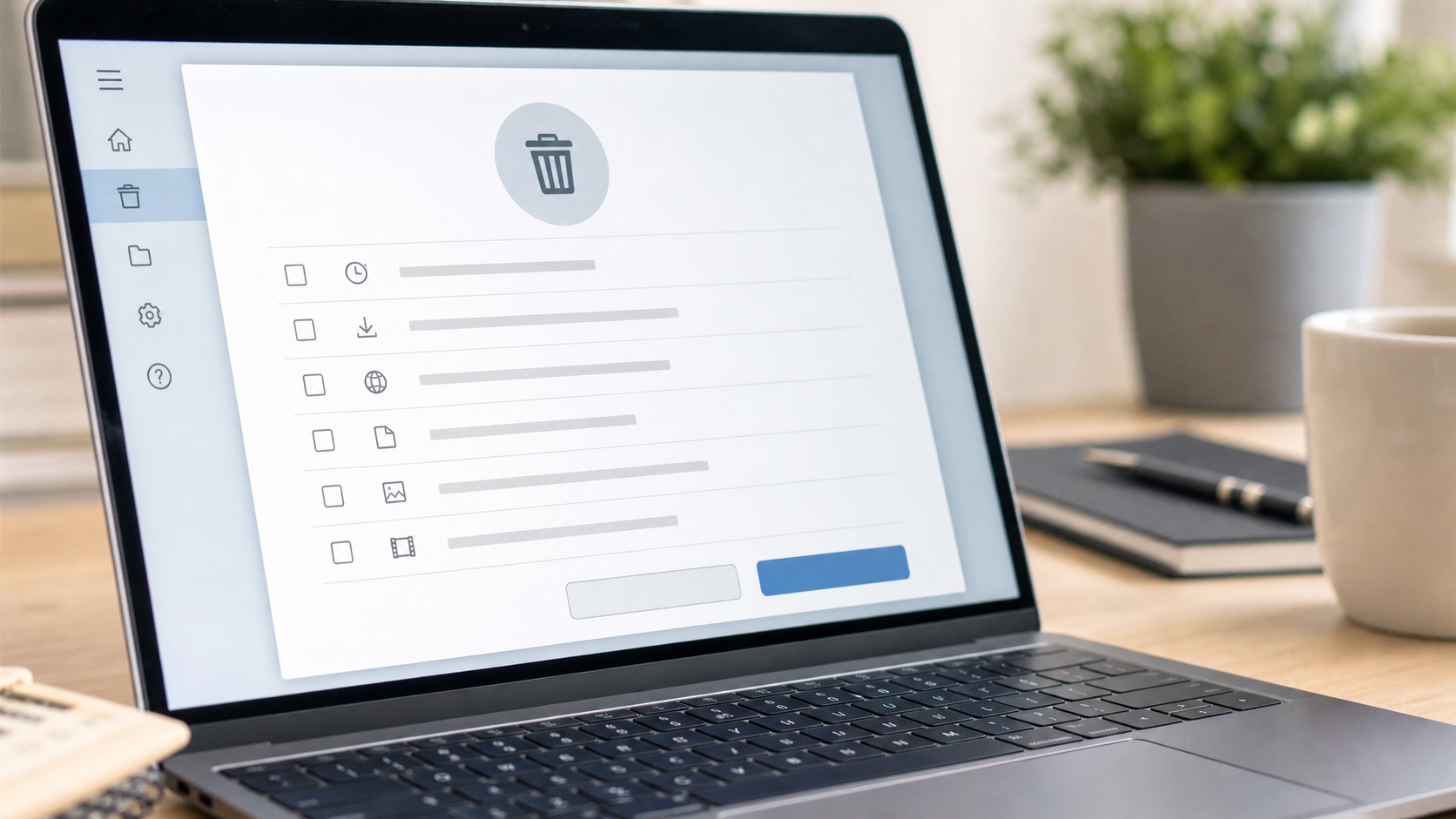 Nahaufnahme einer sicheren Dateibereinigung am Laptop