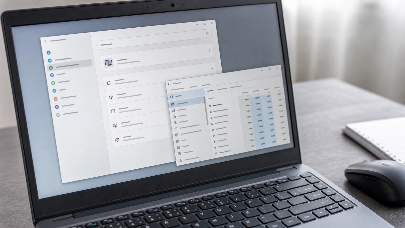 Laptop mit geöffneten Diagnosefenstern zur Prüfung einer nicht reagierenden Taskleiste