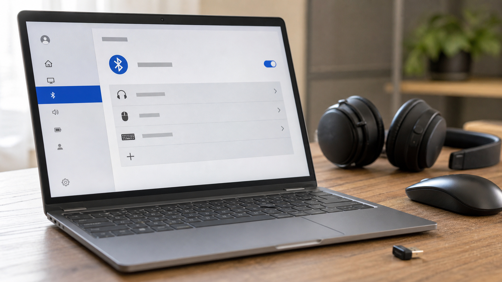 Bluetooth-Einstellungen auf einem Laptop mit Funkzubehör