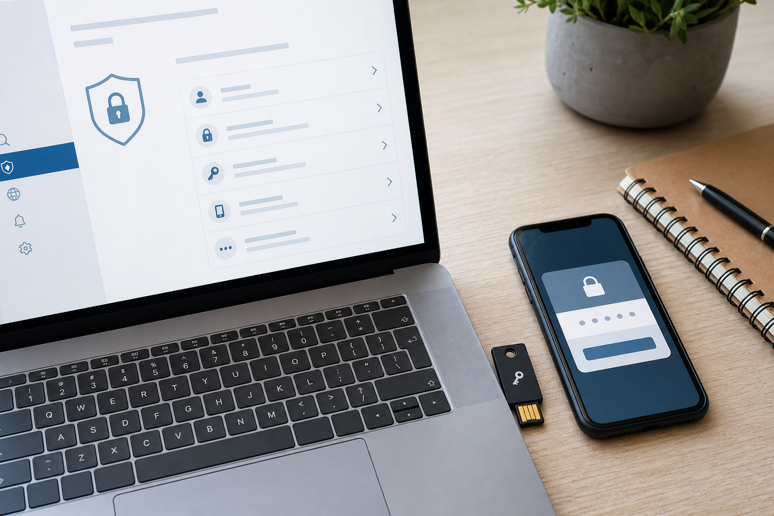 Laptop und Smartphone bei einer Sicherheitsprüfung für Online-Banking