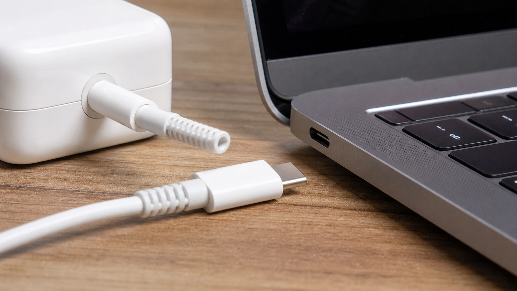 Ladegerät und USB-C-Anschluss am Laptop prüfen