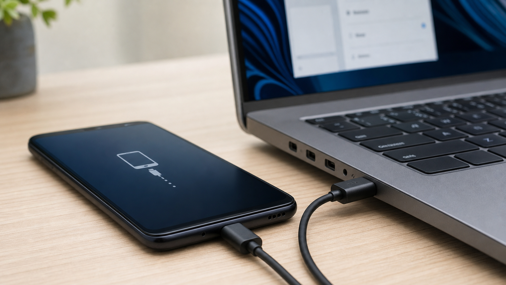 Handy per USB-Kabel am Laptop prüfen