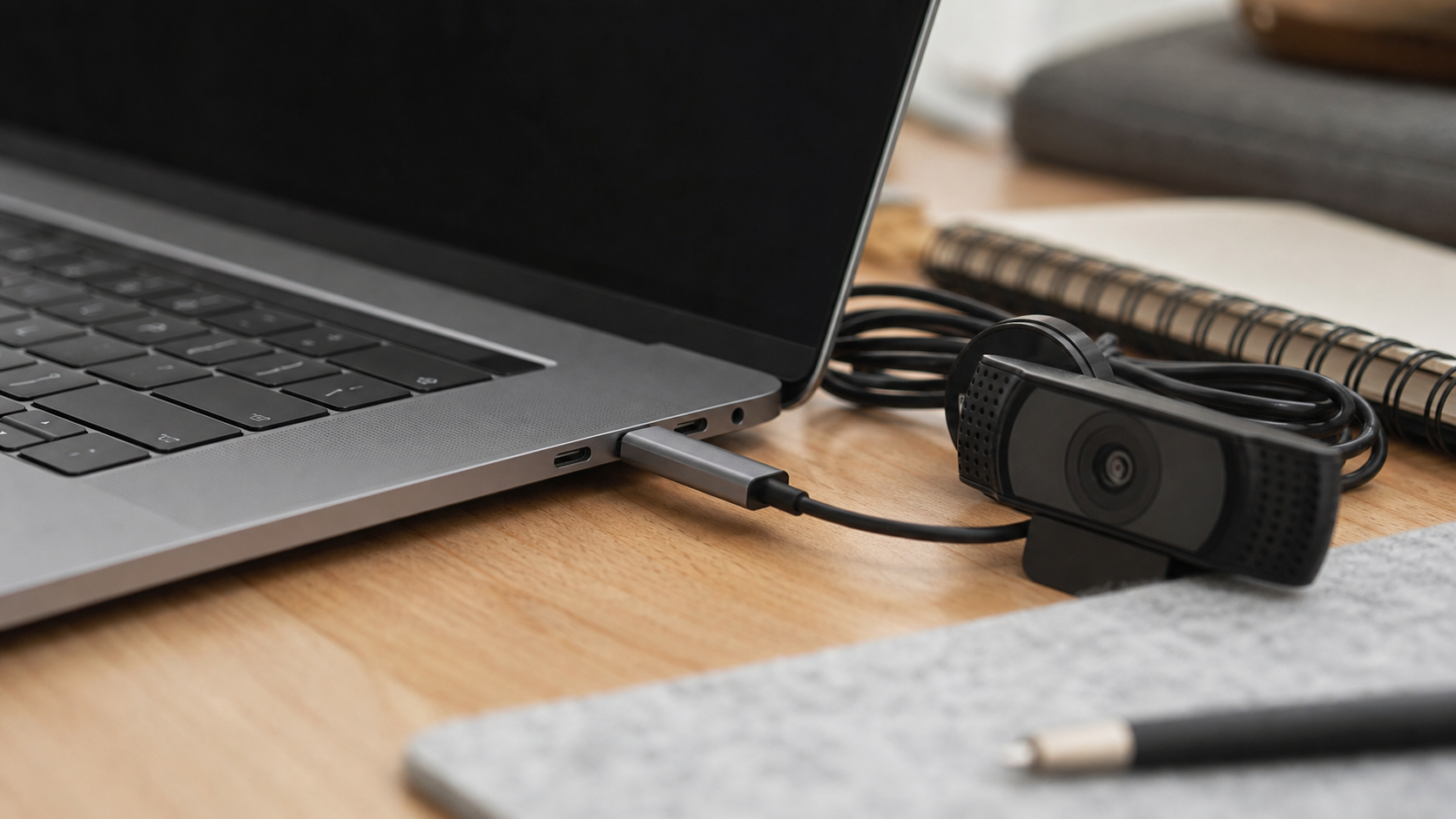 Externe Webcam und USB-Anschluss am Laptop prüfen