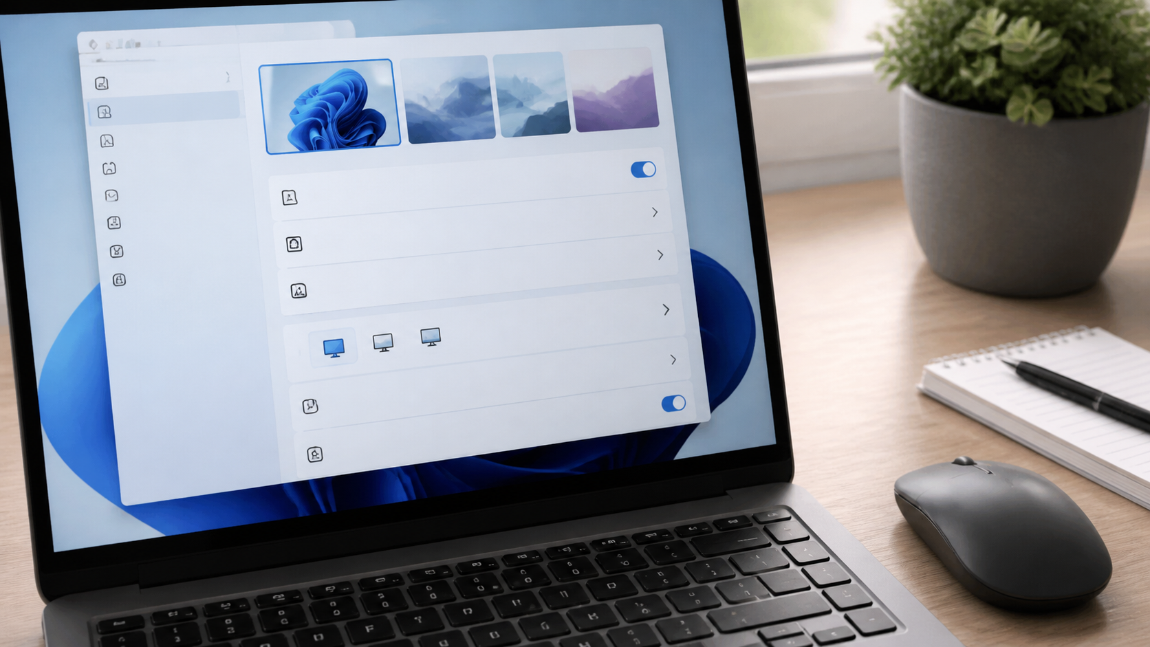Laptop mit Einstellungsansicht für Desktop-Symbole