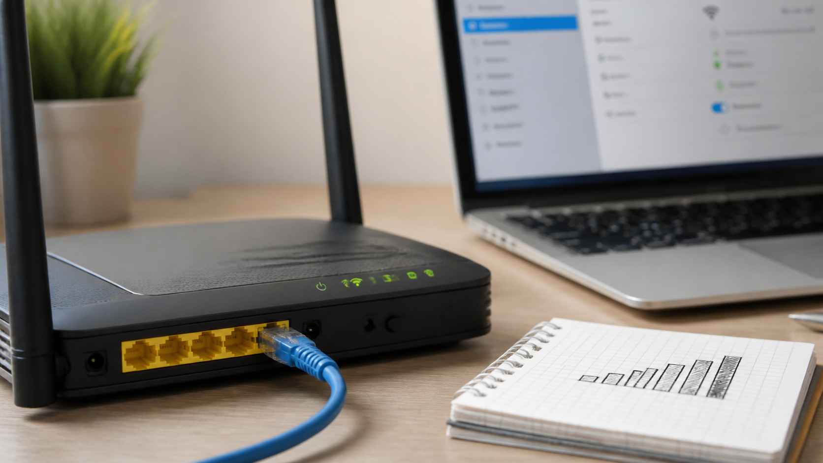 Router und Laptop bei der WLAN-Diagnose