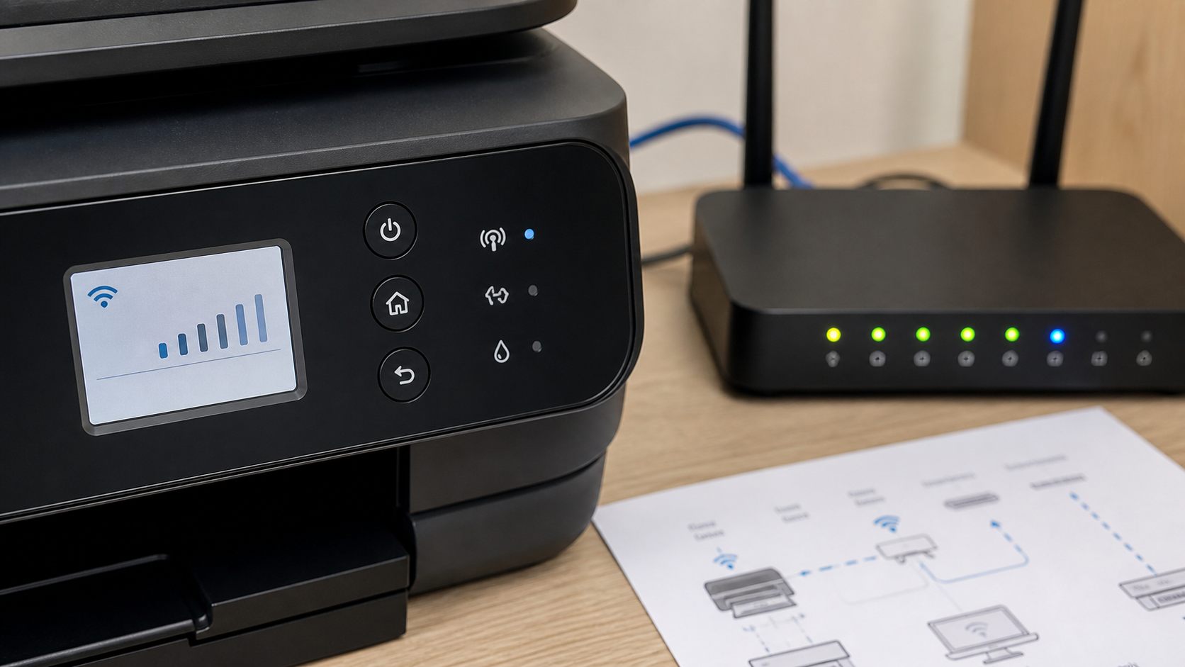 Drucker und Router bei der WLAN-Prüfung